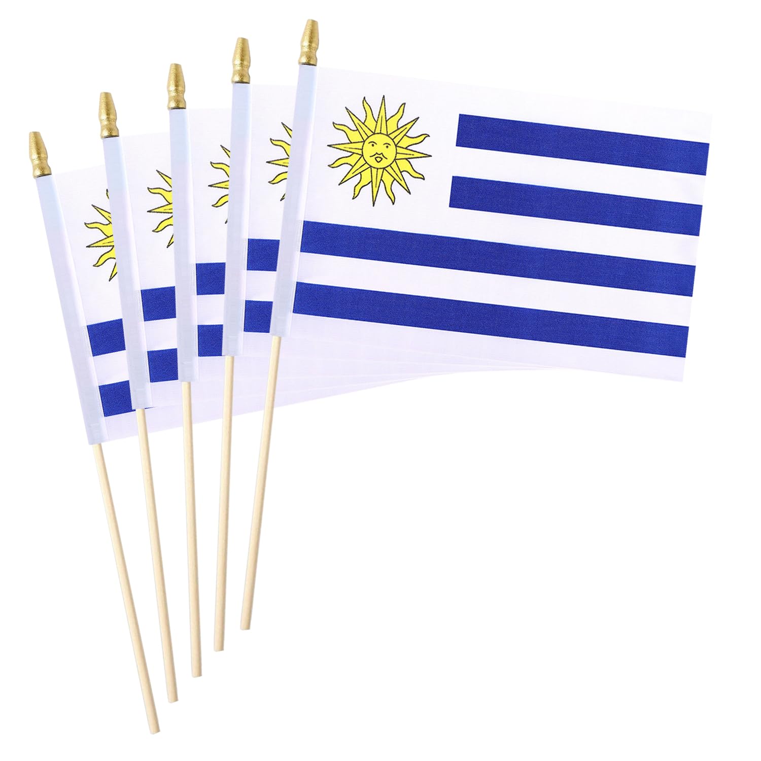 5 Pack Country Small Mini Wood Hand Held Stick Flag,Suitable For Various Holiday Parties, World Cup, National Day, And National Flag Day. (Uruguay) — image 1