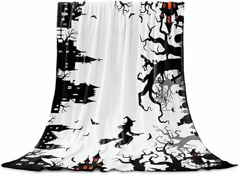 Flannel Fleece Blanket 60" x 80", Halloween Microfiber Cozy Soft Throws for Women, Scary Cartoon Black Castle Forest Trees Lightweight Throw Blankets for Couch, Sofa, Bed, Living Room, Bedroom