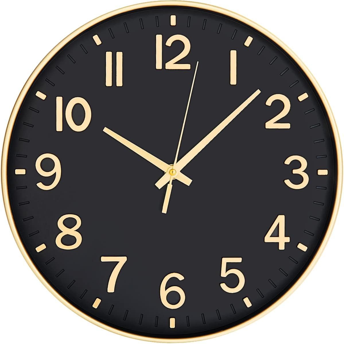 12" Wall clock Silent Quartz movement Non-ticking Battery Operated Decorative Clocks, Modern Round Clock