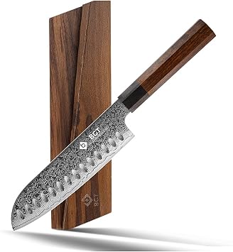 BGT Kiritsuke Knife, 8 inch Japanese Chef Knife, Japanese 67 Layer VG-10 Damascus Steel Kitchen Knife with Ebony Wood Handle and Gift Box. Santoku knife