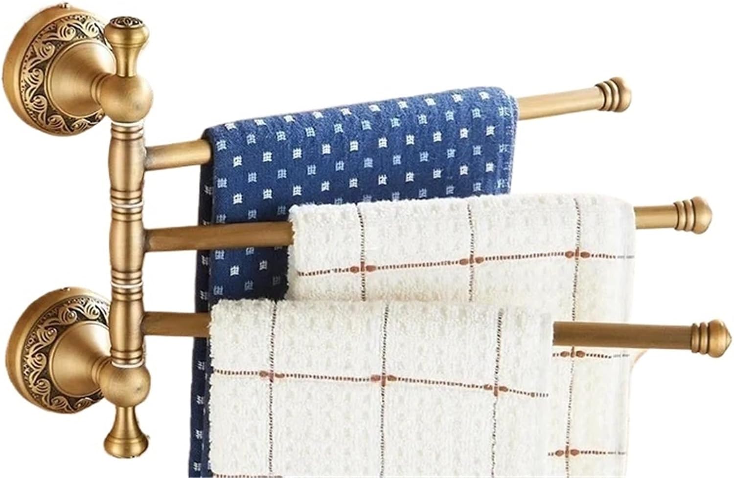 Bathroom Accessories Antique Brass Collection, Towel Ring, Paper Holder, Toilet, Coat Hook, Bath Rack, Soap Dish(Swivel Rack - 3 Bars)