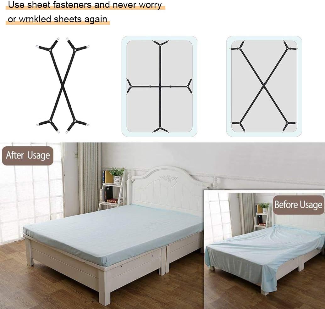 Bed Sheet Holder Straps, 2Pcs Adjustable Crisscross Fitted Sheet Band Straps Grippers Suspenders,Triangle Elastic Mattress Cover Holder Fasteners for All Bed Sheets, Mattress Covers