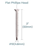 Vista 3 de Tornillos autoperforantes Phillips de cabeza plana de acero inoxidable #10 x 2, tornillos autoperforantes de acero inoxidable 410 de rosca completa
