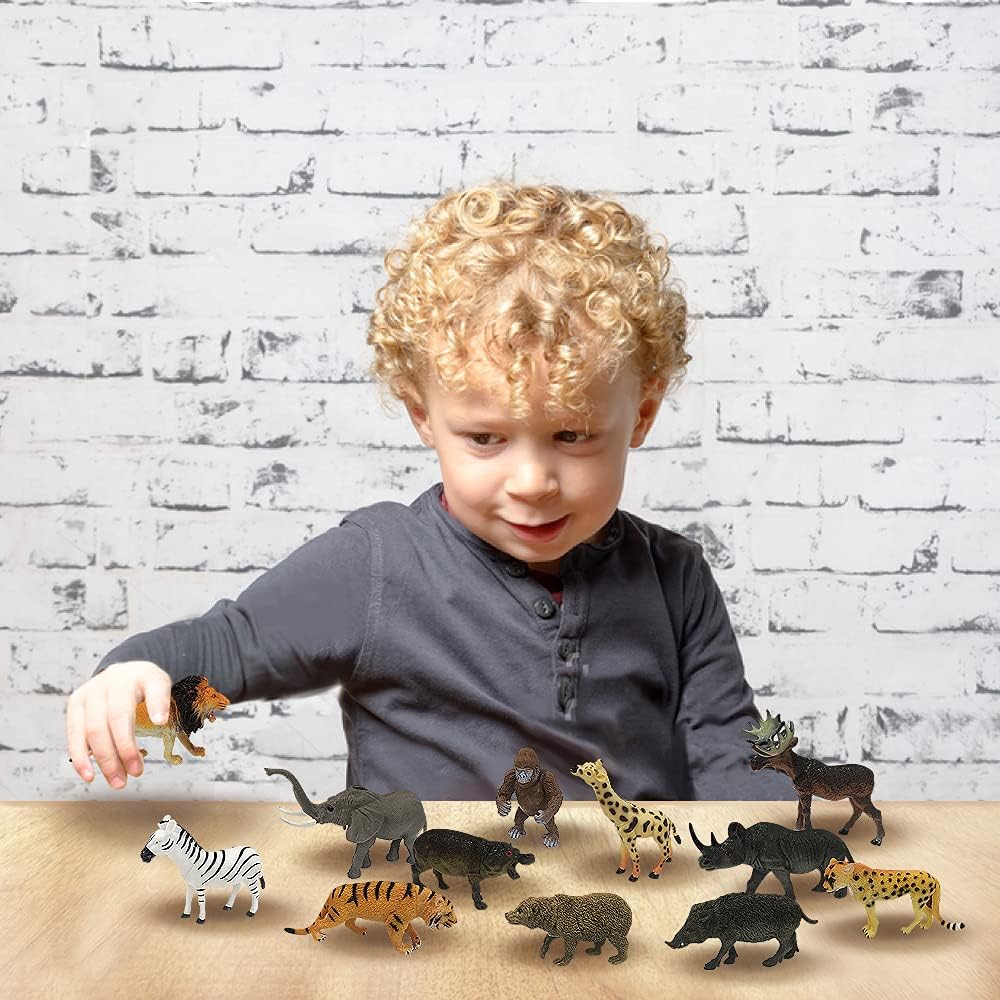 ArtCreativity Zoo Animal Figurines Assortment for Kids, Pack of 12, Assorted Small Animal Figures, Sturdy Plastic Playset, Fun Zoo Theme Birthday Party Favors, Great Gift Idea for Boys & Girls