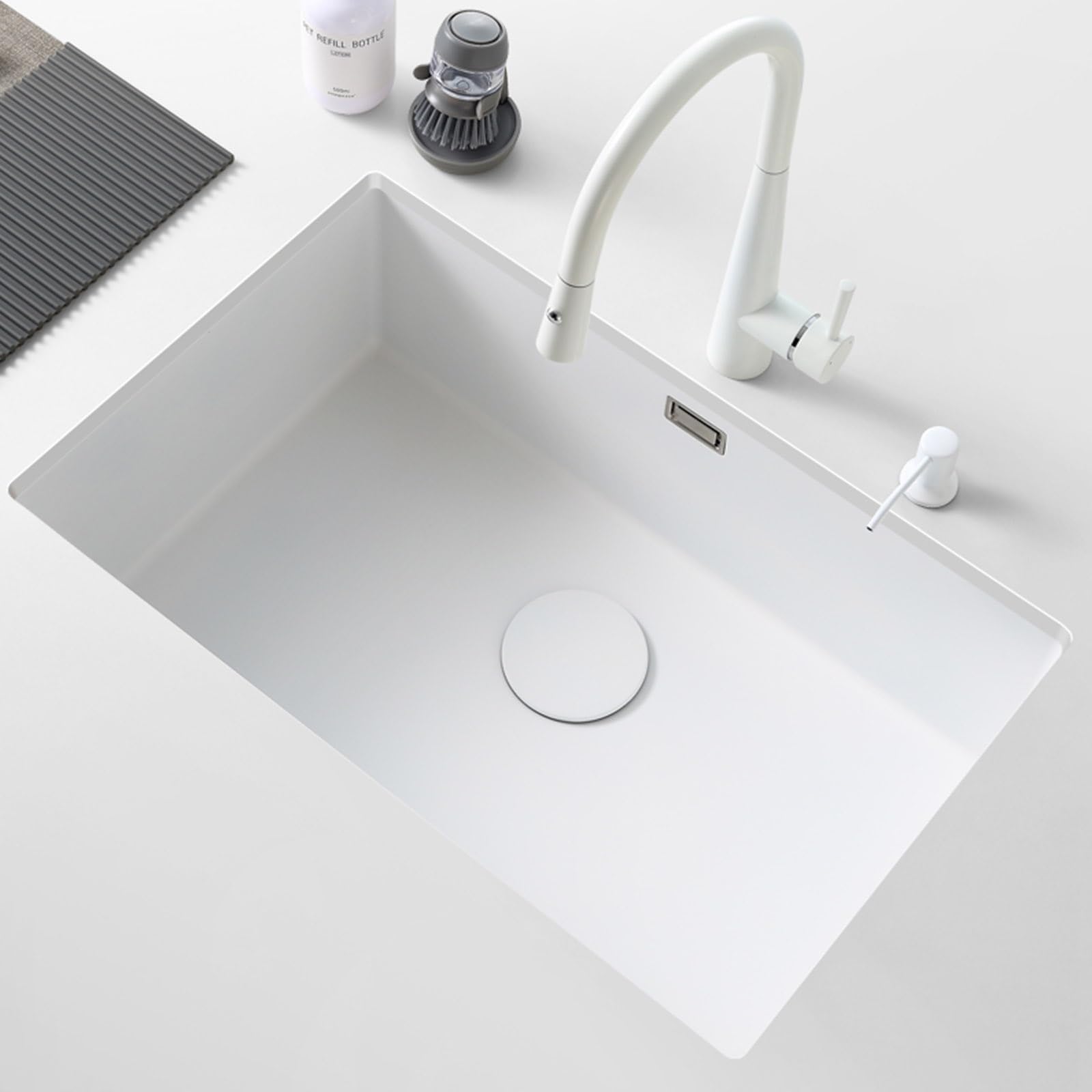 Évier de cuisine en acier inoxydable avec robinet extractible et kit complet de drainage
