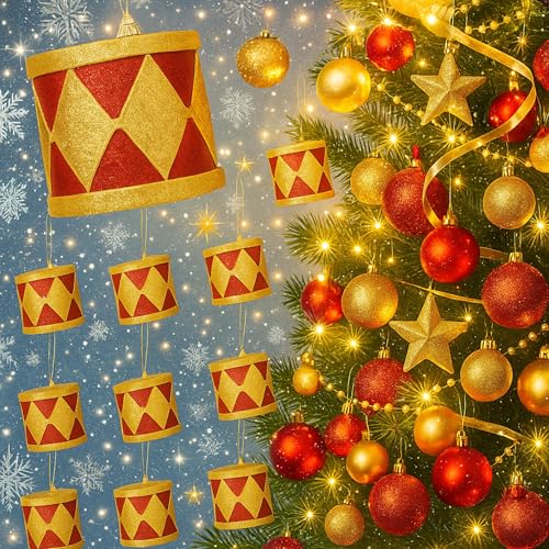 Halloscume 12 Pcs Christmas Nutcracker Tree Drum Ornament, Red Gold | Holiday Decor Drums Ornament Gift Harlequin, Holiday Accents Thoughtful Keepsake & Gift for Friends & Family
