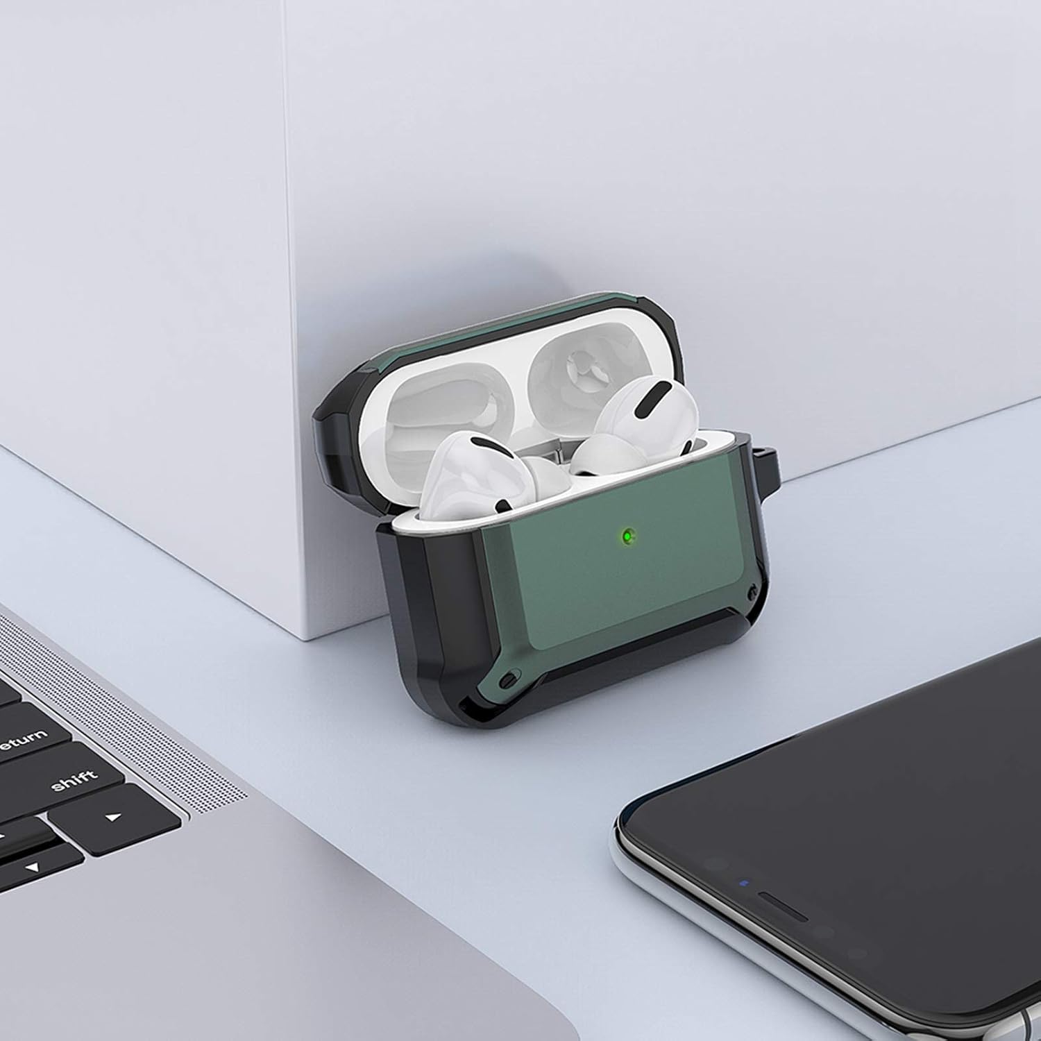 BRG for AirPods Pro Case Cover, Full-Body Shockproof Protective AirPod Pro Case with Carabiner for Apple AirPods Pro [Front LED Visible]