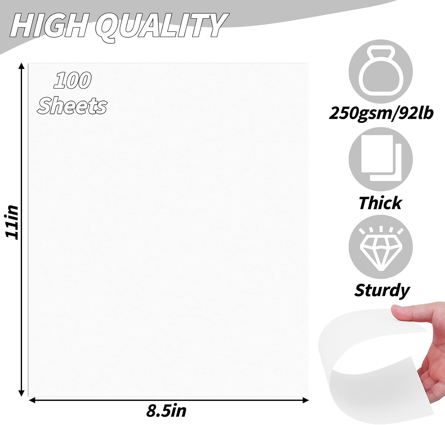 100 Sheets White Card Stock 8.5 x 11in,250GSM 92lb Cardstock Card Stock White Construction Paper,Heavy Weight Printer Paper for Invitations, Stationery Printing, Scrapbooking,Crafts, DIY Cards