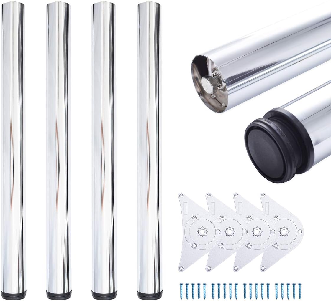 Table Legs, Adjustable Height | Sossai® Premium TBCH | Design: Chrome | Set of 1 | Assembly Accessories Included | Height: 110cm (1100mm), Adjustable + 2cm