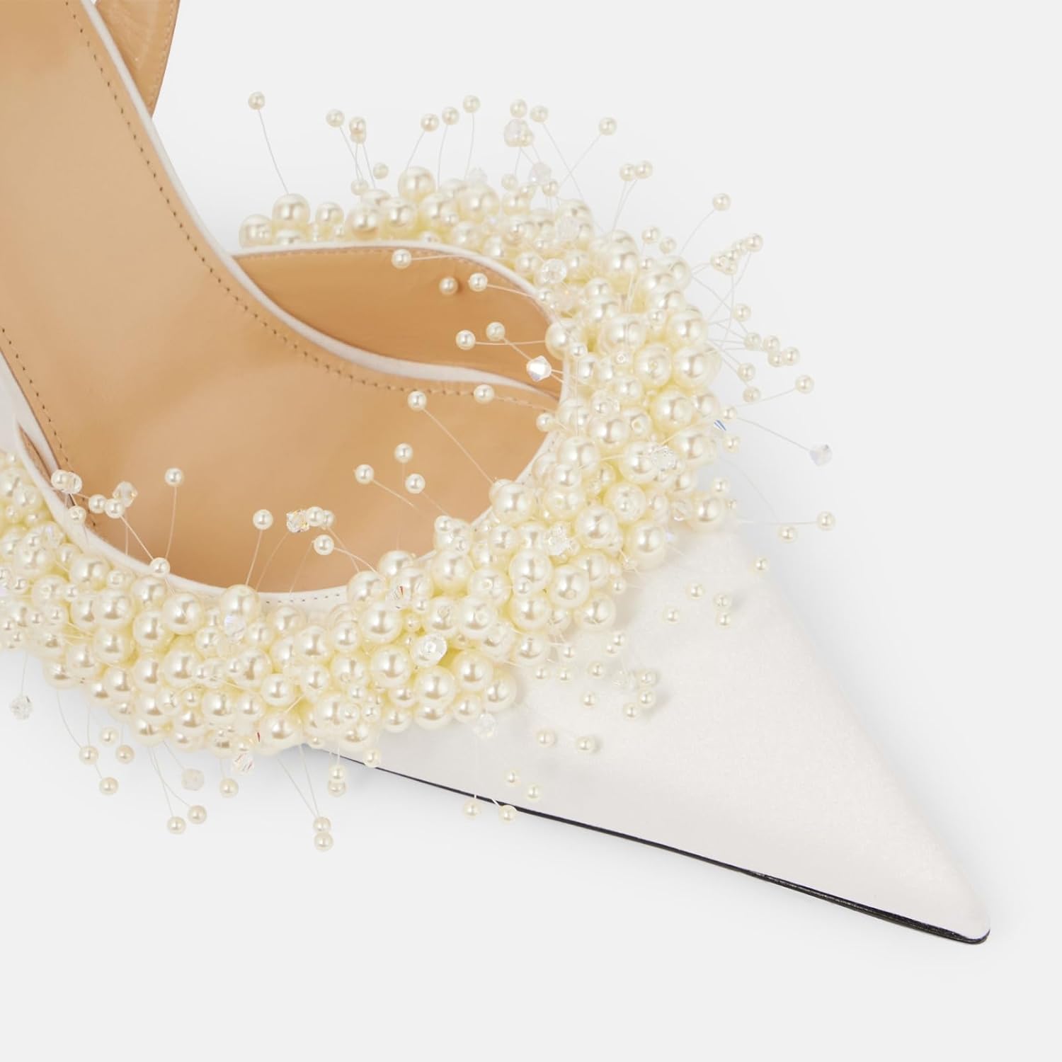 Goolita Pearl Slingback Heels for Women, Pointed Closed Toe Slip On Heeled Sandals Stiletto Heel Evening Bridal Shoes for Wedding - Image 6