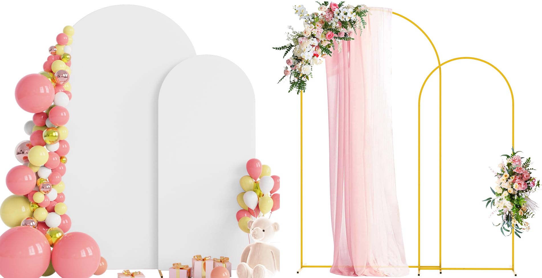 Wokceer Wedding Arch Backdrop Stand and Cover Set of 2 Metal Arch Stand with Arch Cover White 7.2FT, 6FT for Birthday Party Wedding Ceremony Bridal Baby Shower Event Decor