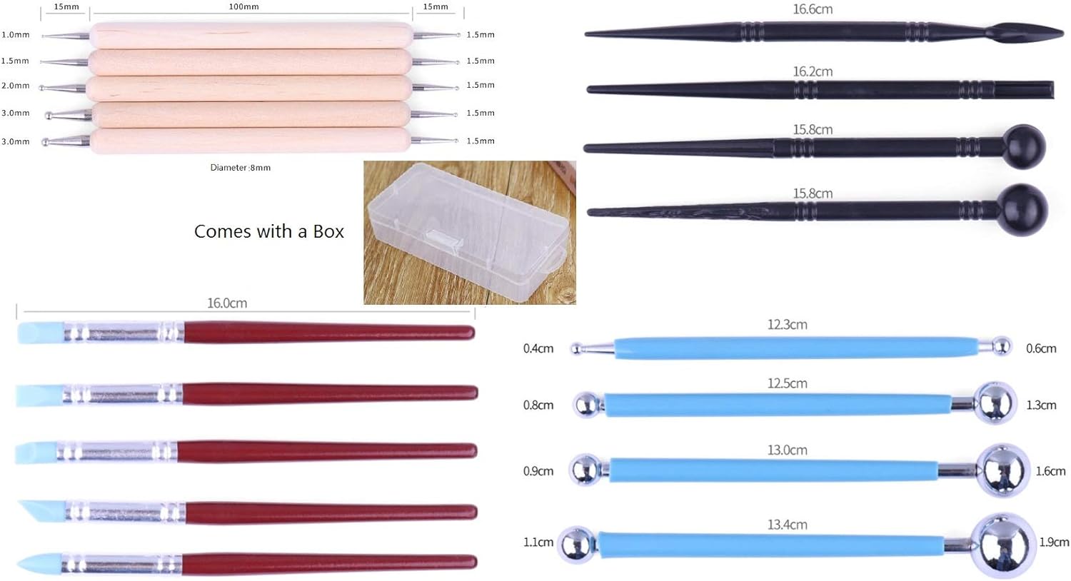 Pottery Tools, 19 Pcs Ceramic Pottery Clay Ribbon Sculpting Tool Kit Wooden Handle with Plastic Case, for Beginners and Professional Art Crafts