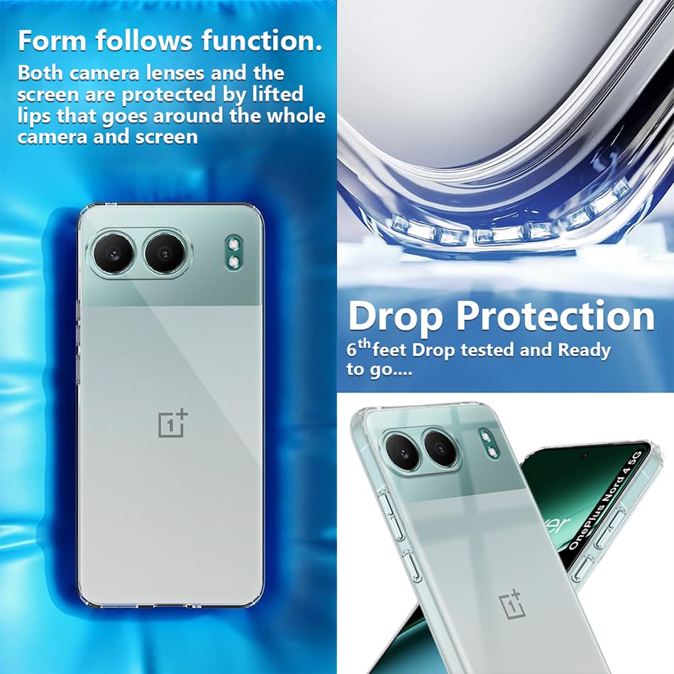 Image of Fashionury Crystal Clear Case for OnePlus Nord 4 5G | Yellowing Resistance | Transparent TPU Silicone | Raised Camera Lips | Slim Transparent Cover