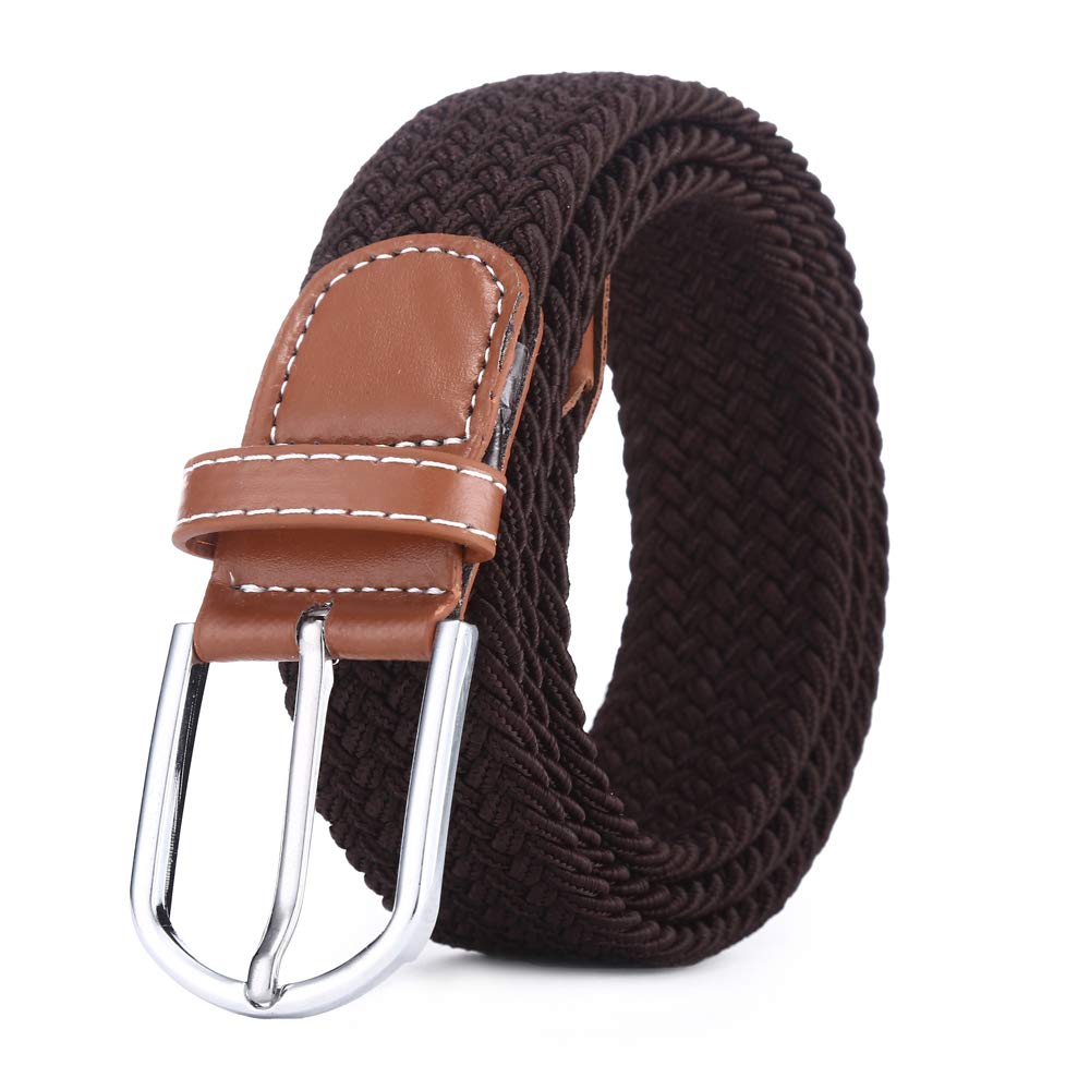 BOZEVON Elastic Woven Belt - Multi-colours Elasticated Braided Stretch Fabric Belt For Men Women , Solid Colour: Coffee, M