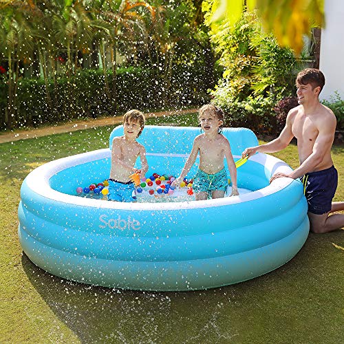 Sable Inflatable Pool, Blow Up Swimming Pool, for Family Party Water Sports with Backrest and Built-in Bench, Blue - Thumbnail 3