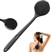CANDY KARTSoft Silicone Back Scrubber with Long Handle Shower & Bath Flexible Brush with Gentle Bristles for Smooth Skin | Body for Men, Women & Boys for Body Wash & Bathing (Black)