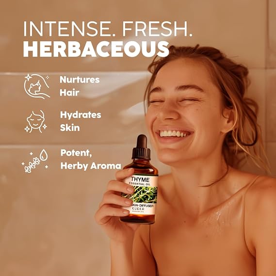 Thyme Oil for Hair & Peppermint Oil for Hair Set - Aromatherapy Grade Essential Oils Set - 2x4 fl oz - Kukka