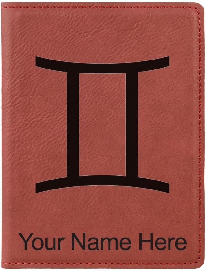 LaserGram Faux Leather Passport Holder, Zodiac Sign Gemini, Personalized Engraving Included (Teal)