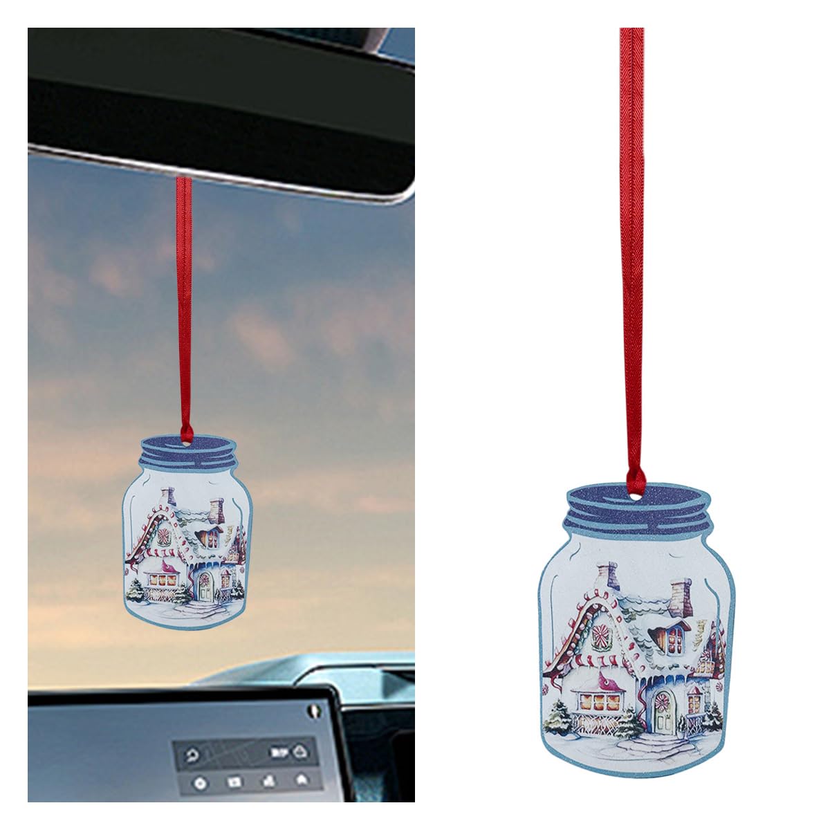 Christmas Car Dangle Ornament Car Rear View Mirror Charm 2D Flat Acrylic Hanging Pendant Accessories Christmas Tree Decoration