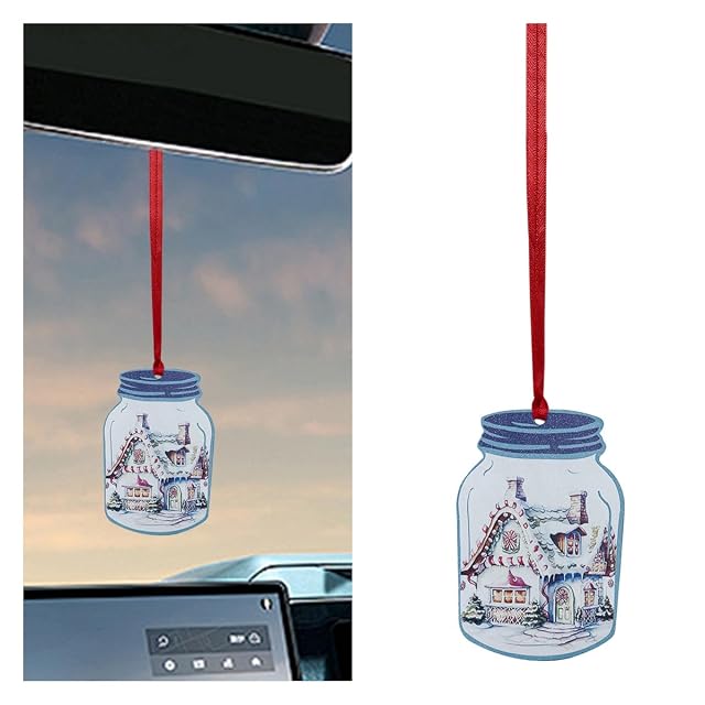Christmas Car Dangle Ornament Car Rear View Mirror Charm 2D Flat Acrylic Hanging Pendant Accessories Christmas Tree Decoration