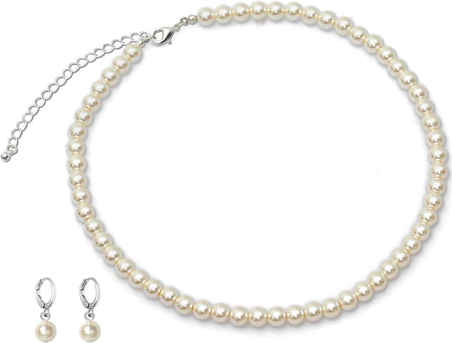 S SUSANN Costume Layered Twisted Gold Pearl Necklace Choker Chunky Glass Statement Pearl Necklace and Earring set, good gift for women Faux pearl necklace set