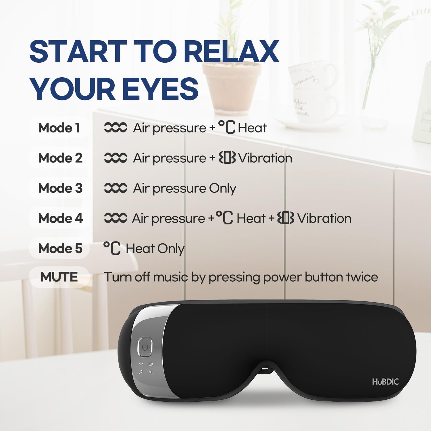 HubiCare Eye Massager with Heat, Vibration, and Music Helps Relieve Strain, Dark Circles, Dryness, and for Migraine Relief Relaxation and Better Sleep Valentines Day Gifts for Women/Men (Black)