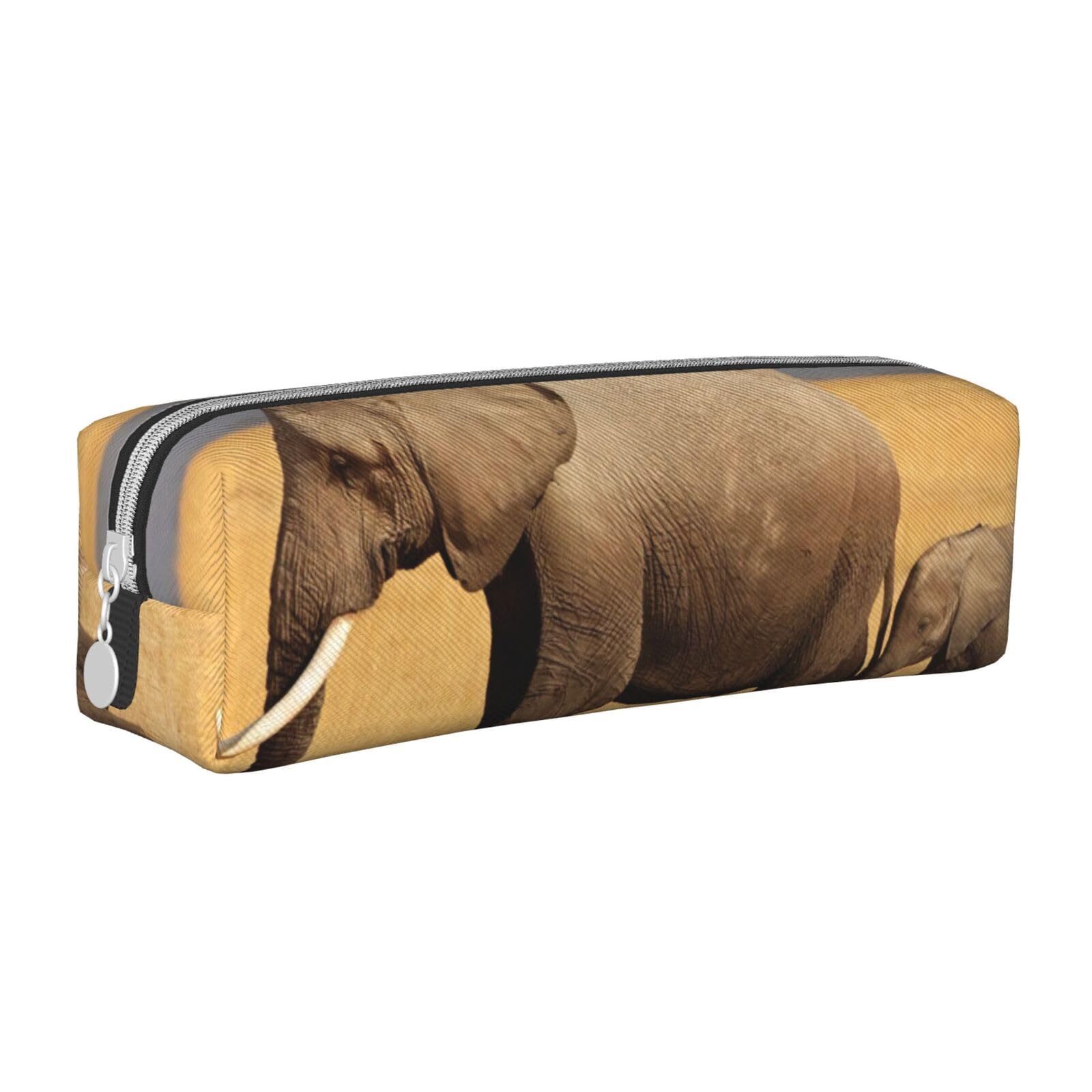 African Elephant Rectangle Leather Pencil Case for Girls Boys, Pen Pouch & Makeup Bag for Student School Office College
