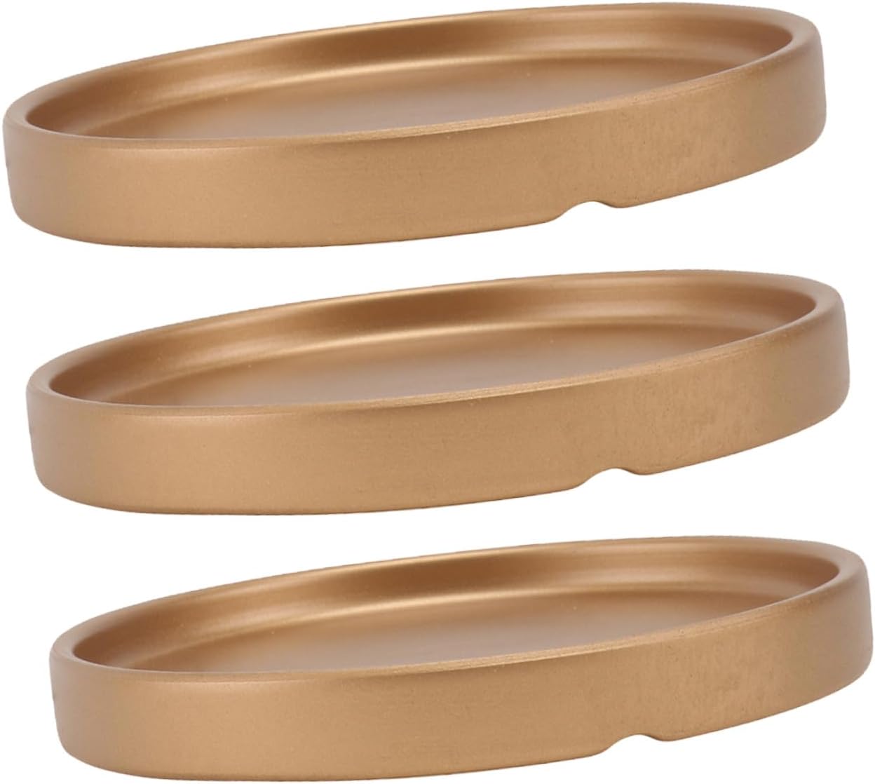 3pcs Ceramic Flower Pot Base Saucers Set, Round Gardening Plant Pot Trays with Gold Rim, 18.7x18.7x2.25cm, Suitable for Indoor and Outdoor Planters