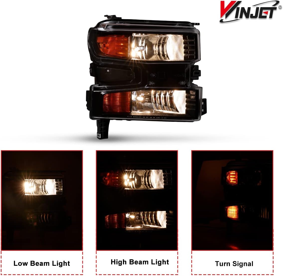 Winjet Halogen Headlights Assembly Replacement For 2019 2020 2021 Chevy Silverado 1500, 2022 Silverado 1500 LTD With Factory Halogen Headlight Models, Head lights Head Lamp Plug & Play Right Side
