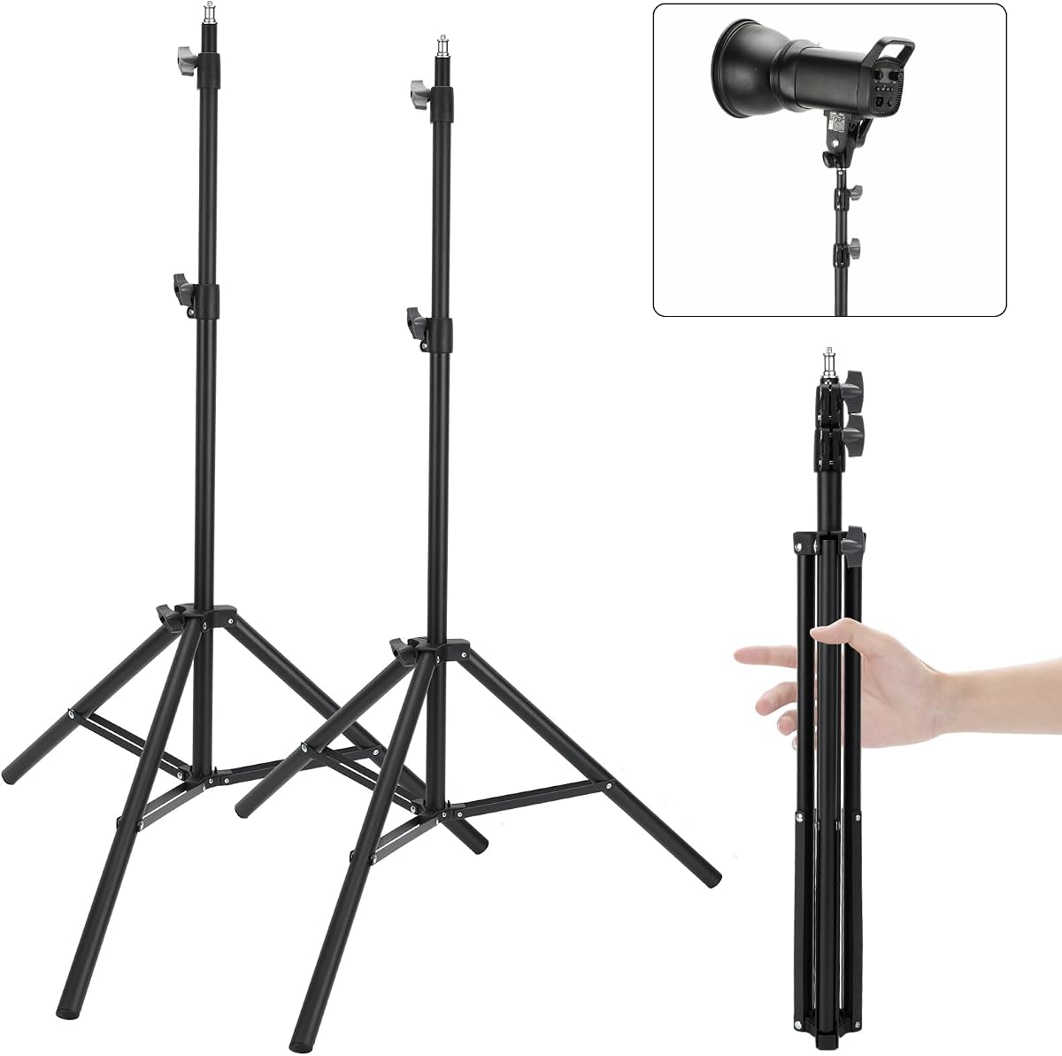 Anautin 2 Pack Adjustable 7ft Aluminum Photography Light Stand, Portable Light Tripod, for Lighting Stand Speedlight, Flash, Softbox,Strobe Light, Camera, Photographic Portrait