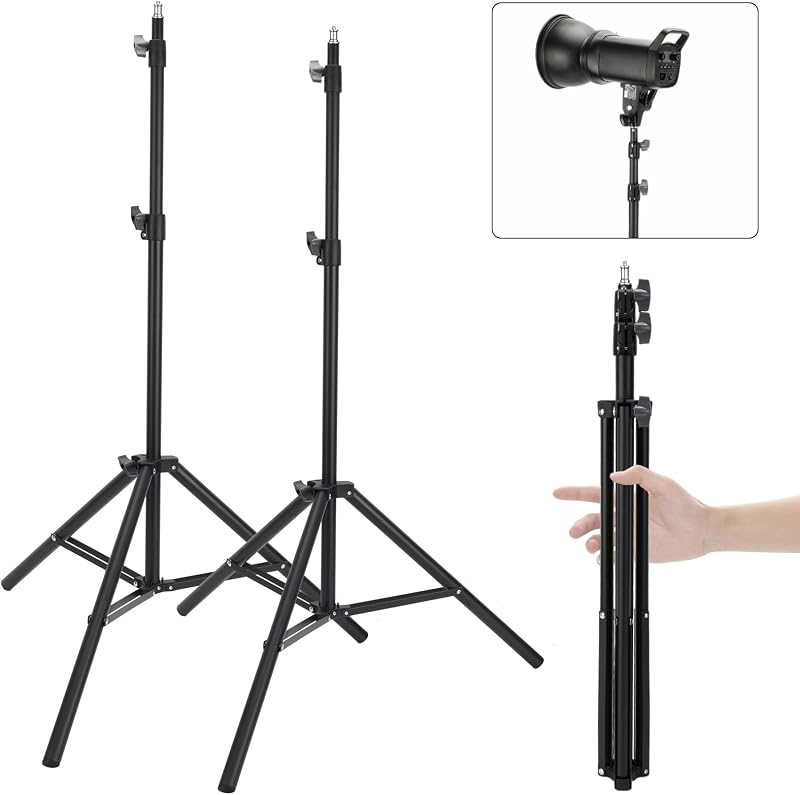 Anautin 2 Pack Adjustable 7ft Aluminum Photography Light Stand, Portable Light Tripod, for Lighting Stand Speedlight, Flash, Softbox,Strobe Light, Camera, Photographic Portrait
