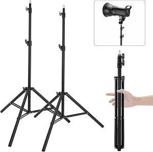 2 Pack Adjustable 7ft Aluminum Photography Light Stand, Portable Light Tripod for Studio and Outdoor Use