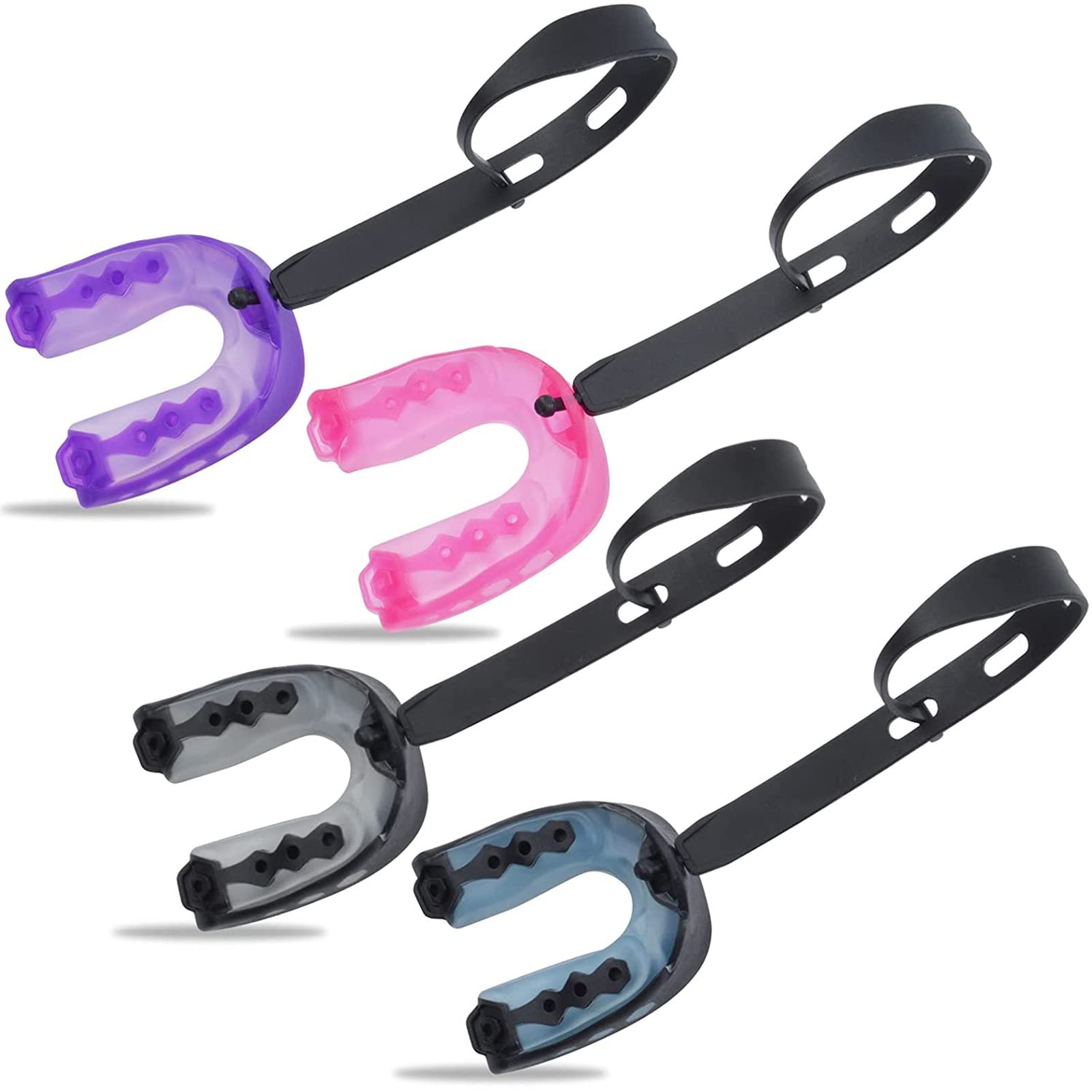 Paquete de 4 Protectores Bucales, Boquilla de Fútbol con Correa Profesional Protector Bucal Deportivo Juvenil para El Fútbol Baloncesto, Lacrosse, Hockey, Boxeo, MMA, Lucha Y Todos Los Deportes