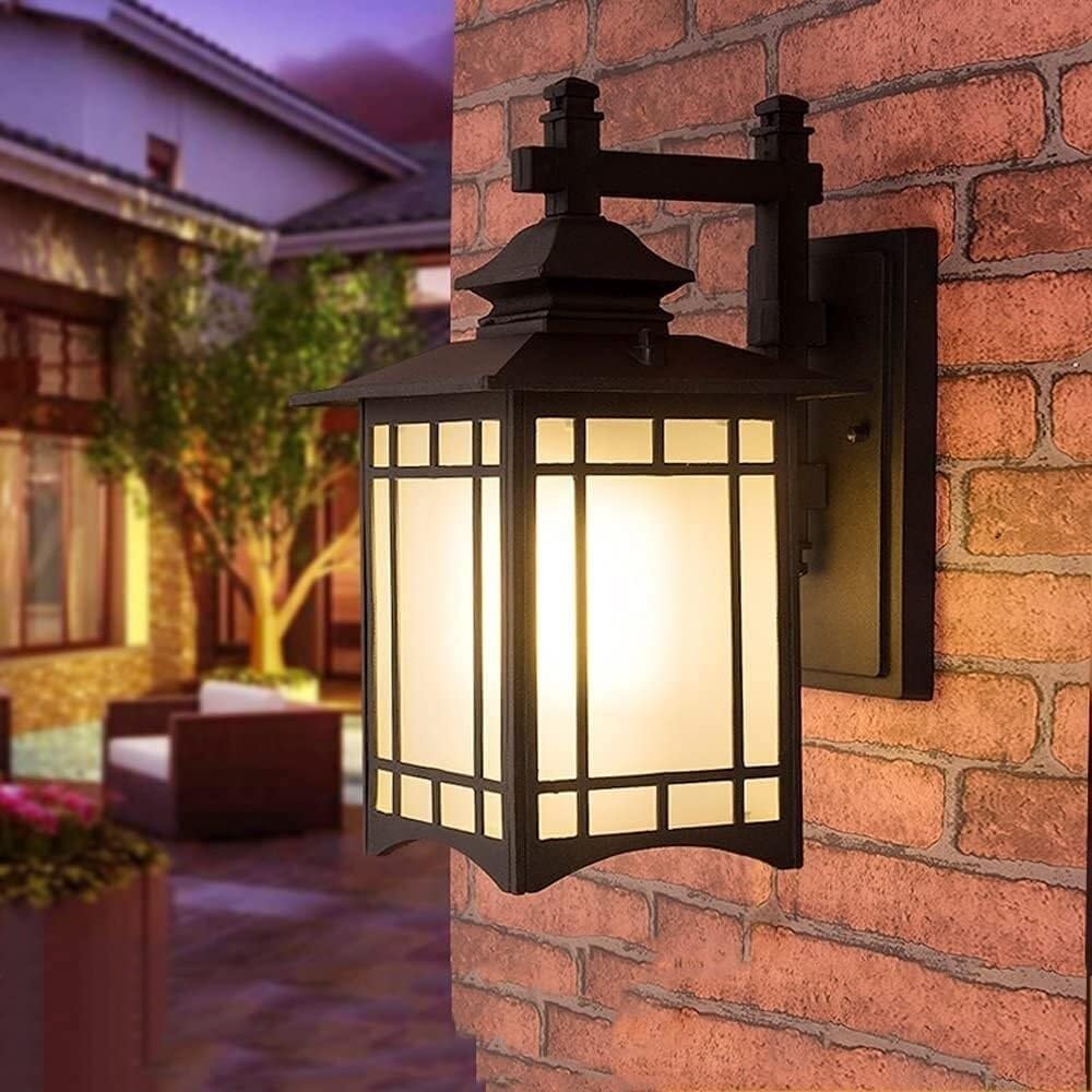 Oświetlenie zewnętrzne, wodoodporna zewnętrzna lampa ścienna chiński kwadratowy zewnętrzny kinkiet ścienny światło aluminiowe szkło zewnętrzne patio oświetlenie ścienne światło ganku (czarny)