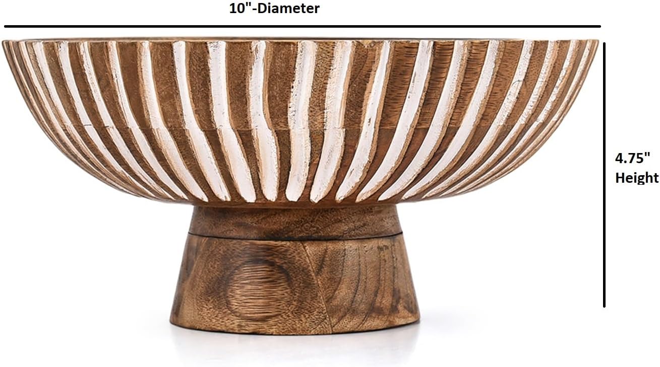 Kaizen Casa Fruit Bowl Handcrafted Mango Wood Pedestal Bowl –, Modern Rustic Table Centerpiece for Fruit, Snacks & Decorative Displays (10" X 10" X 4.75")