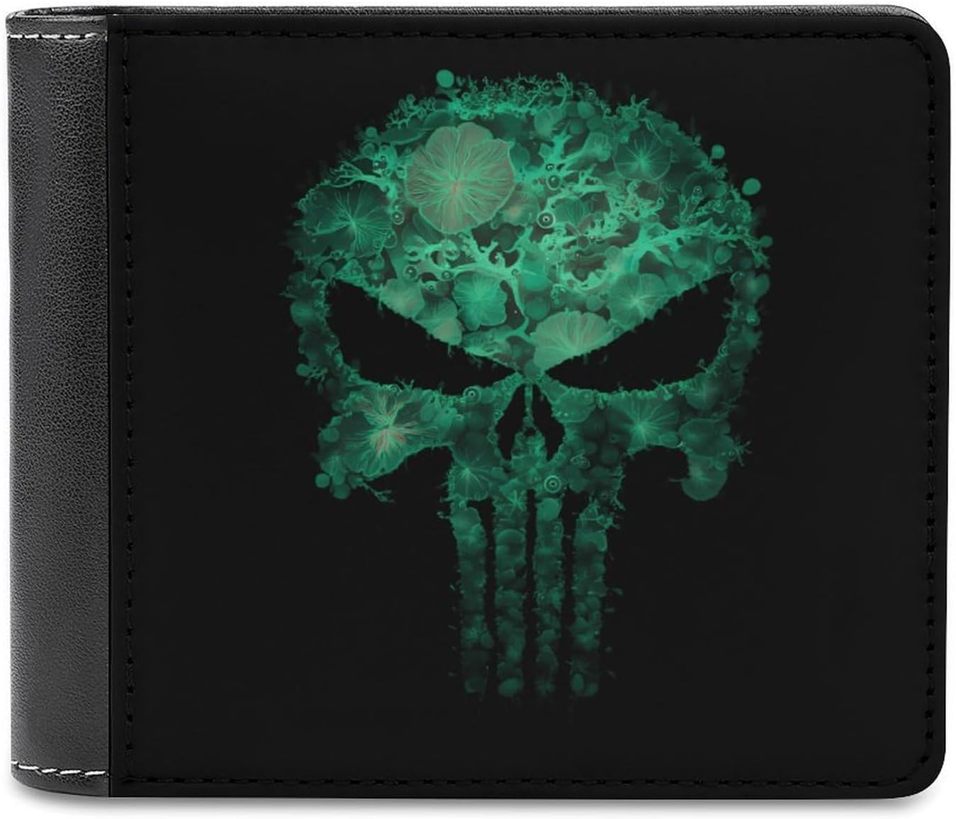 Green Punish1 Skull Novelty Wallet Soft Slim Front Pocket Bifold Purse with ID Credit Card Holder