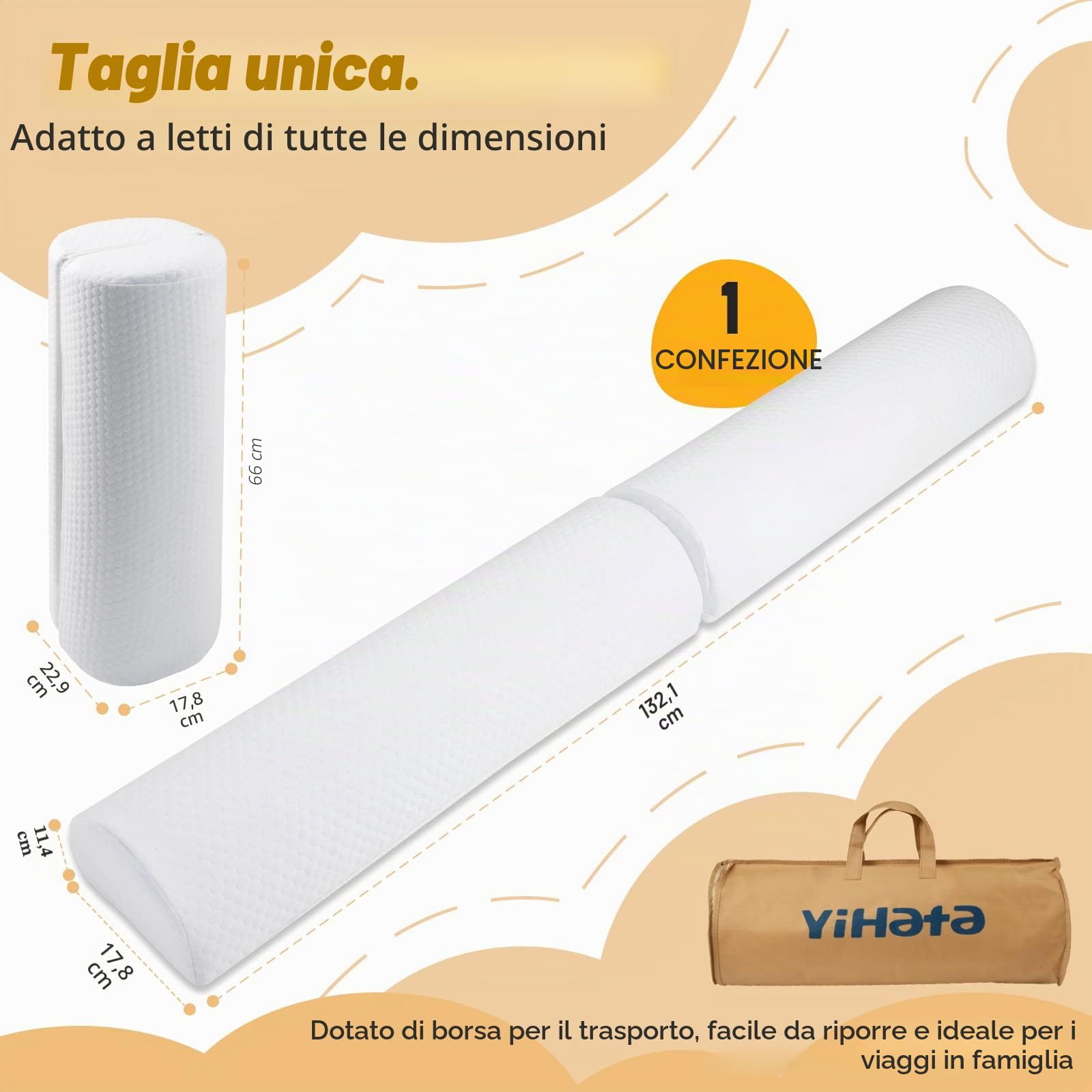 YIHATA 2in1 Sponda Barriera Letto Bambini, Paracolpi Lettino, Sbarra Schiuma Lunga Staccabile in 2 sezioni Utilizzare, Facile da Trasportare per Neonati Anziani Adatto a Tutti i Letti