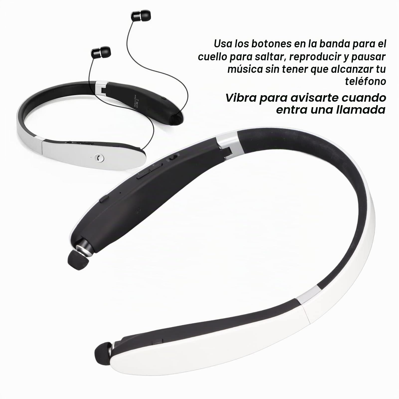 Auriculares Bluetooth 5.0 con Banda para El Cuello, Cancelación de Ruido CVC, Micrófono HD, Subwoofer Estéreo, Auriculares Retráctiles Plegables, Llamadas Claras y Estables para Viajes(Blanco)