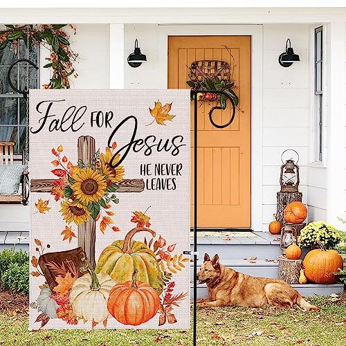 Hexagram Welcome Fall Garden Flag, Outdoor Fall Decor, Double Sided Burlap Fall Crucifix Pumpkin Sunflower Yard Flags, Autumn Fall Outside Farmhouse Decorations Fall For Jesus Garden Flags(12"X18") #TOP5