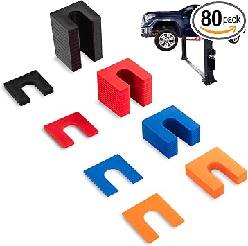 80 Pcs Plastic Car Lift Auto Leveling Shim Install Kit for 2 Post 4 Post Car Lift Precise Leveling, 4/5" Opening Shims Fit for 3/4" Anchor Bolt 1/4" Black, 1/8" Red, 1/16" Blue, 3/64" Orange