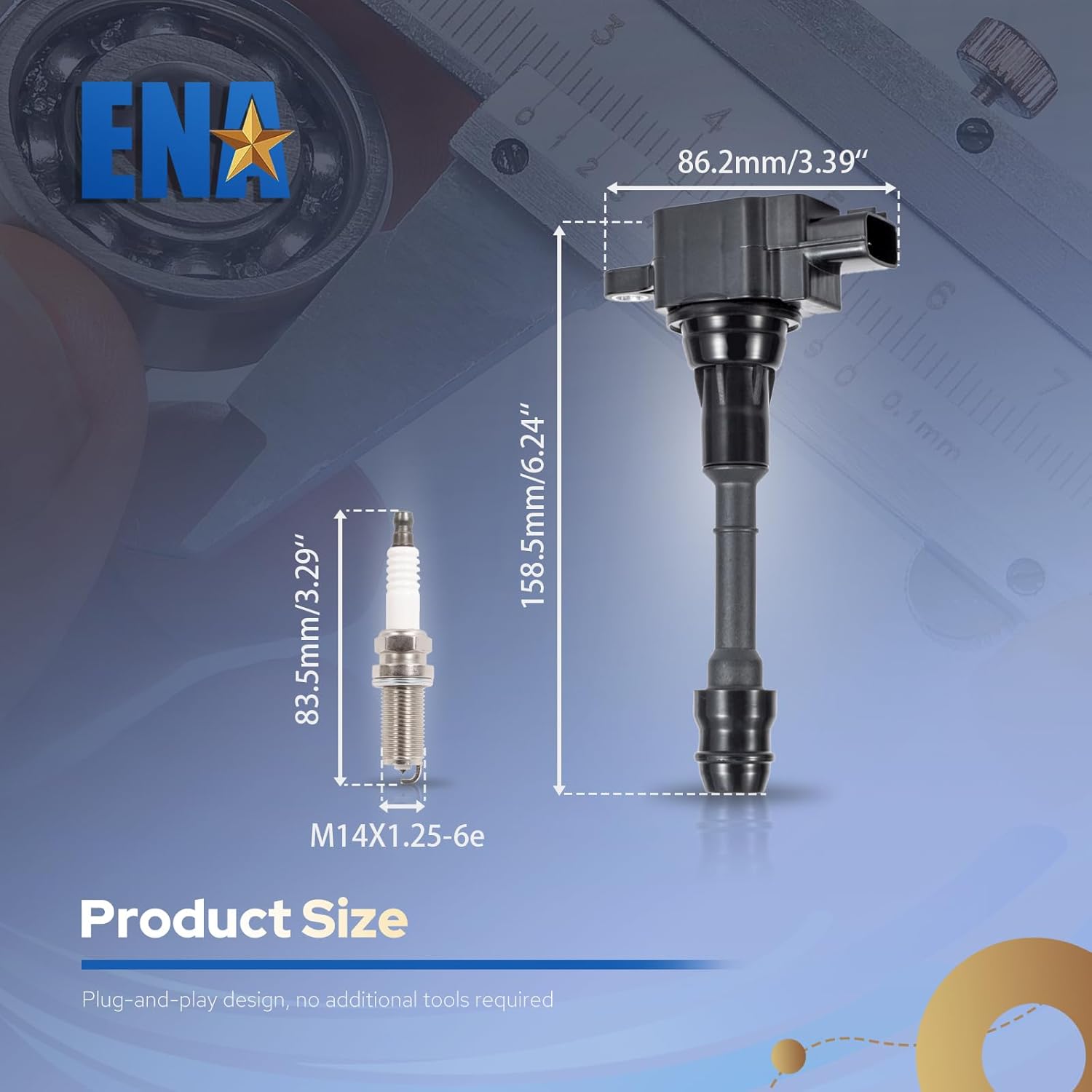 ENA Set of 4 Ignition Coils & Platinum Spark Plugs Pack for UF350 2.5L L4 Compatible with Nissan 2002 2003 2004 2005 2006 Sentra Altima 2005 2006 XTrail Replacement for 224488H310 C1398 6240