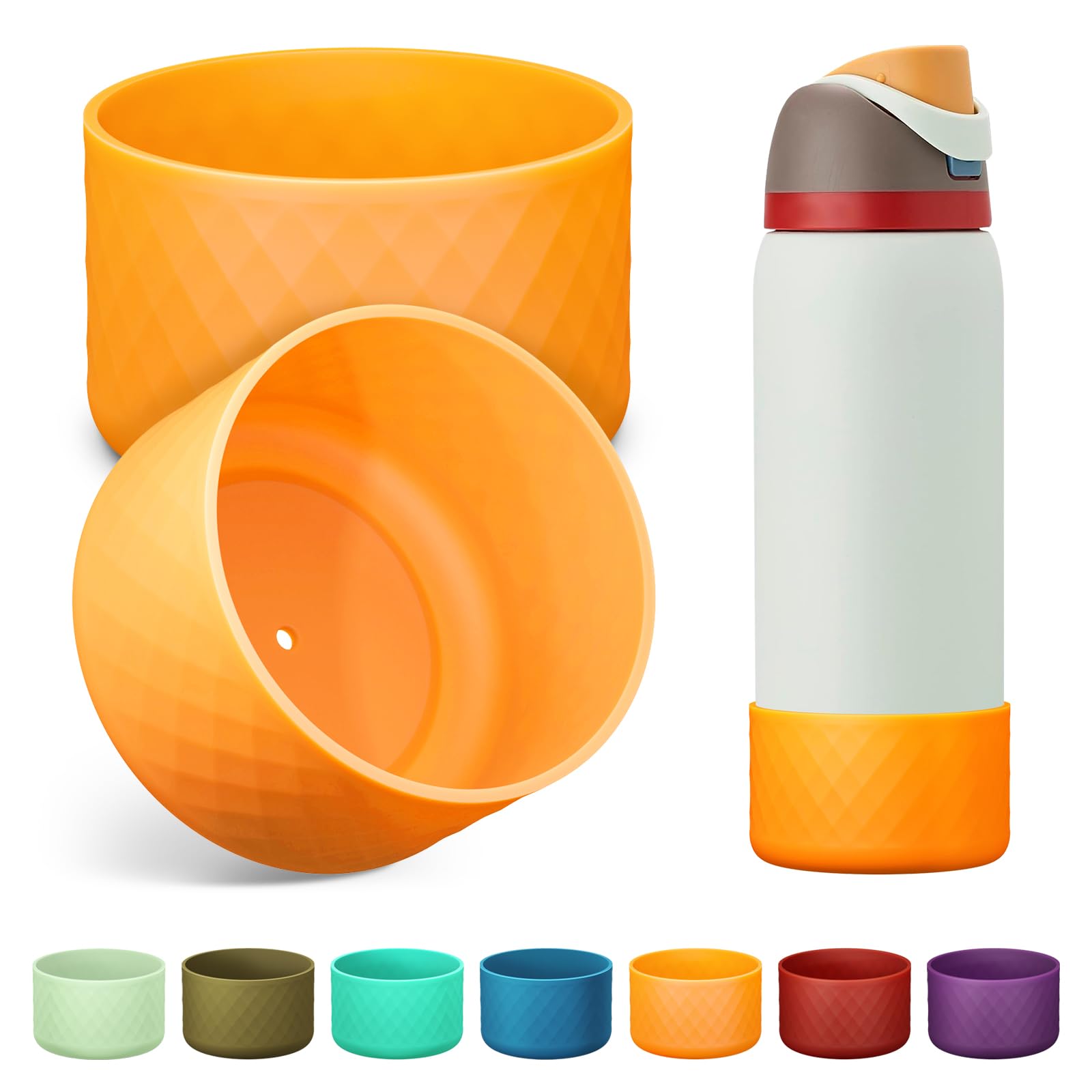 2PCS Silicone Water Bottle Boot for Owala 24oz 32oz 40oz, Anti-Slip Protective Sleeve Bottom Bumper Protector for FreeSip, Twist, and Flip Stainless Steel Water Bottles