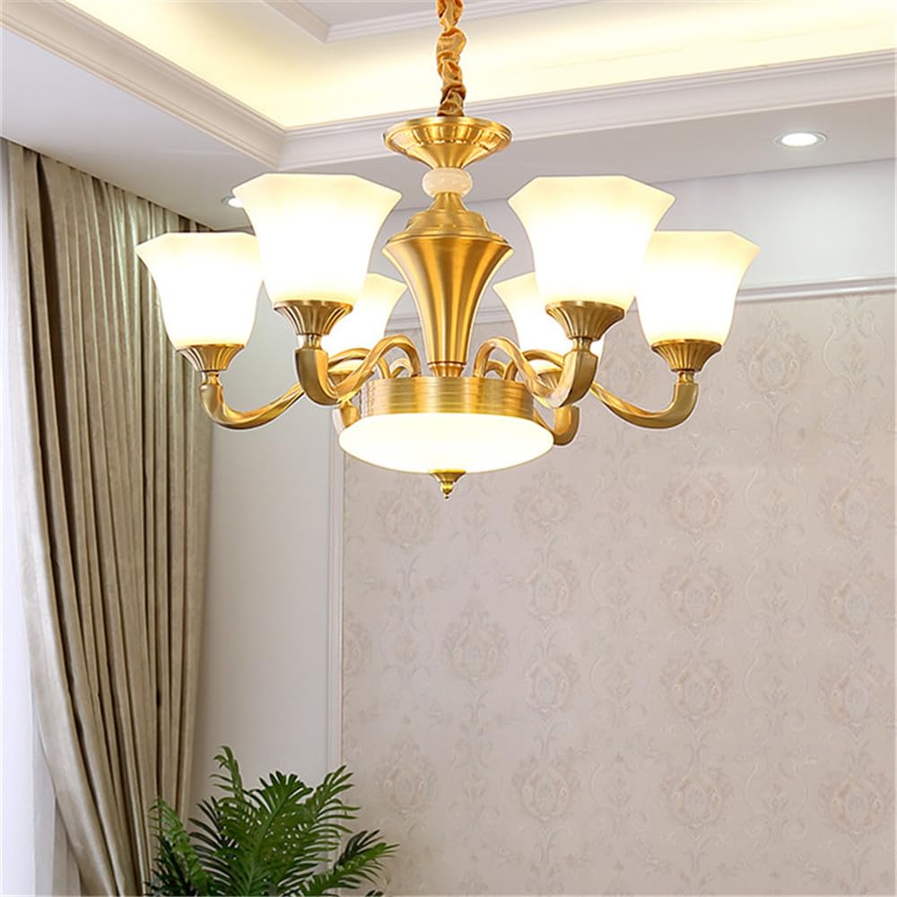 HXYSXHJUO American Brass Pendent Lamp European Luxurious Living Room Dining Bedroom Villa Hotel Sample Chandelier (A 6 Lights)