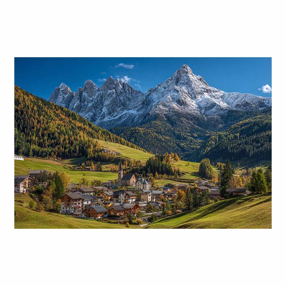 Huyeei Green Canvas Print Wall Art Mountain Town Modern Nature Landscape Poster, For Living Room, Bedroom,Corridor Office Room Decoretc.(Green)-70X100cm Unframed