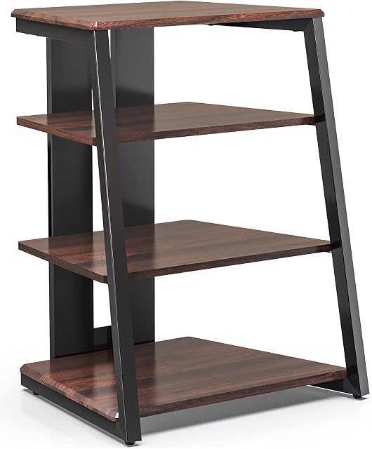 FITUEYES DESIGN 4-Tier AV Media Stand Wooden TV Stand Component Cabinet Stereo Rack Audio Tower with Height Adjustable Wooden Shelves for/Apple Tv/Xbox One/ps4 Walnut