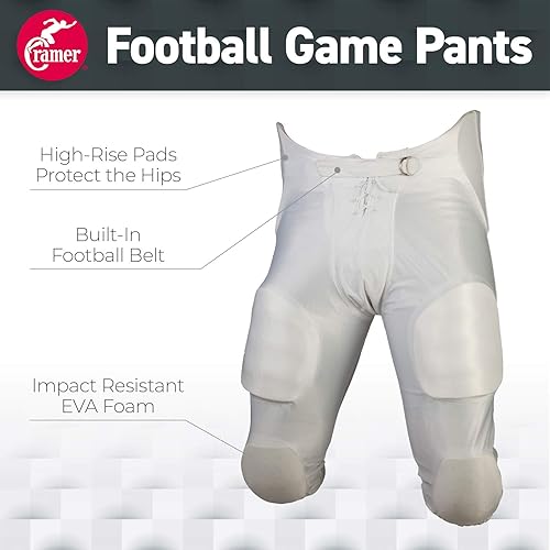 Vista 3 de Cramer Adult Football Game Pants, 7 Pads with Hip, Tailbone, Thigh, and Knee Pads, Youth Football Gear, High-Rise Hip Padding for Iliac Crest