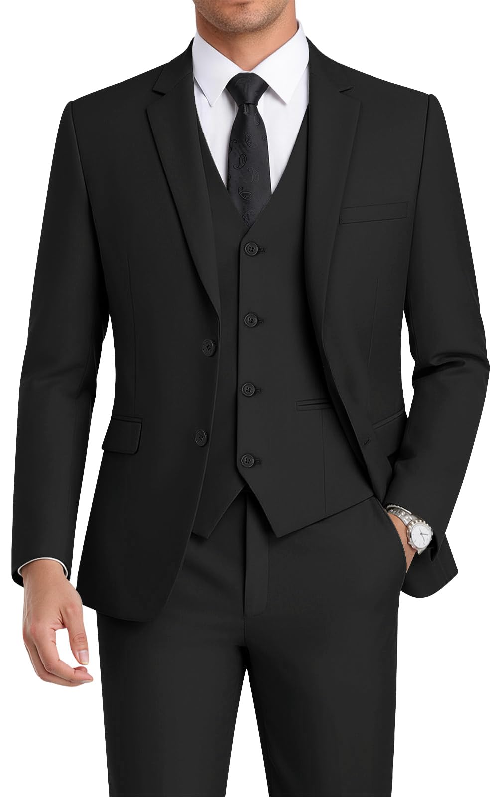 WEEN CHARM Men's 3-Piece Slim Fit Suit Set-2-Button Blazer,Vest &amp; Pants-Formal Wedding,Prom,Party &amp; Business Tuxedo