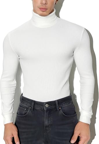 Mens Turtleneck Long Sleeve Shirts Thermal Base Layer T-Shirts Pullover Top Lightweight Undershirt