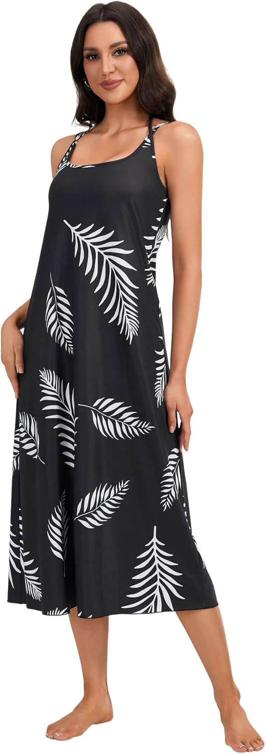 Vrtige Women's Floral Print Tie Back Sleeveless A Line Full Slip Midi Nightgown - Image 6