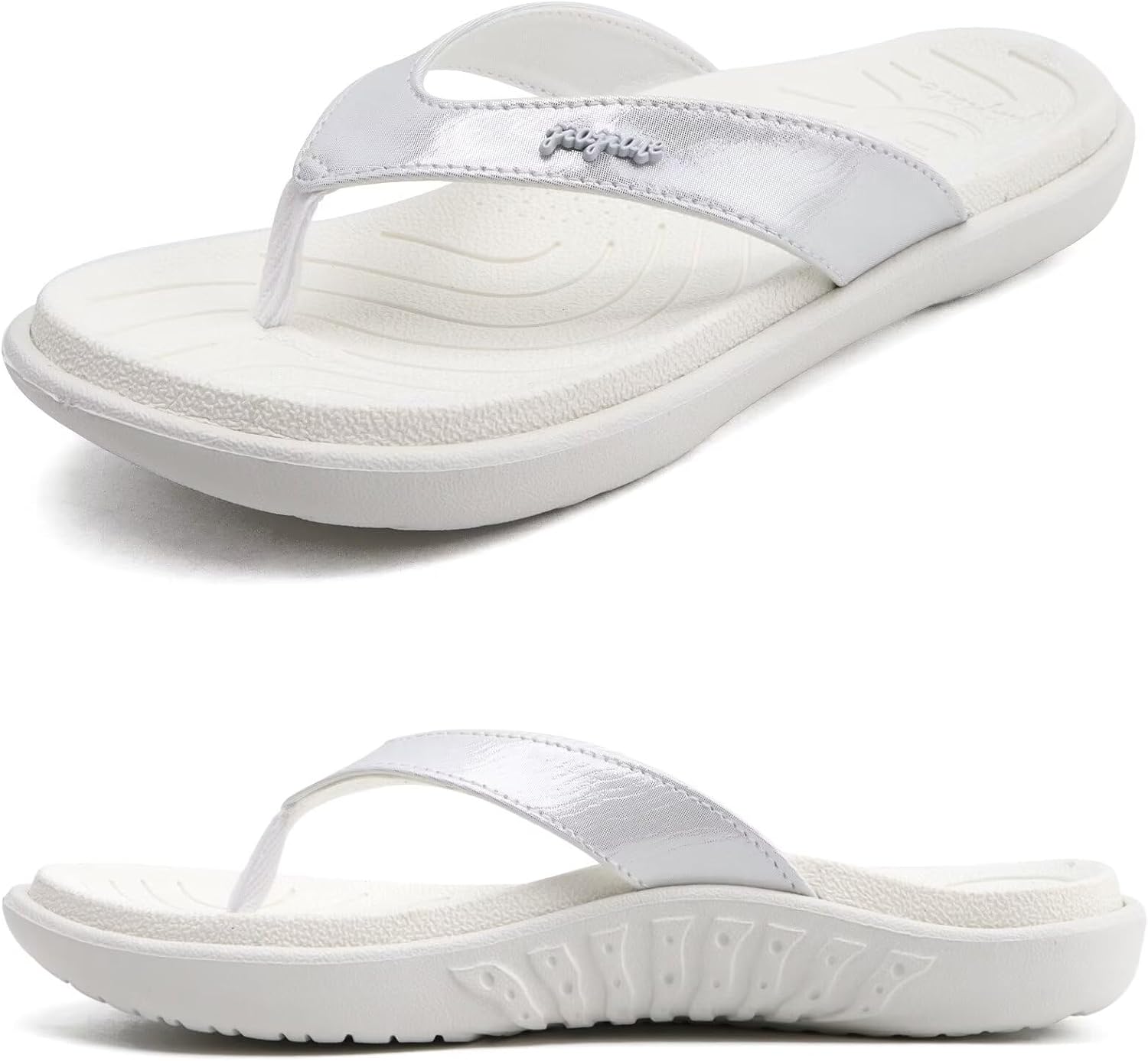 jiajiale Flip Flops Women's Fashion Orthopaedic Summer Comfortable Leather Arch Support Flip Flop Shower Beach Pool Open Sea Lightweight Elegant Slippers Non-Slip Rubber Soles